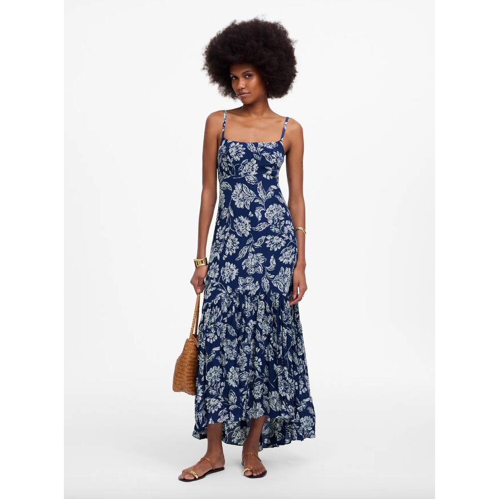 NEW Madewell Textured Maxi Slip Dress Saylor Floral Navy Viscose Backless US 4